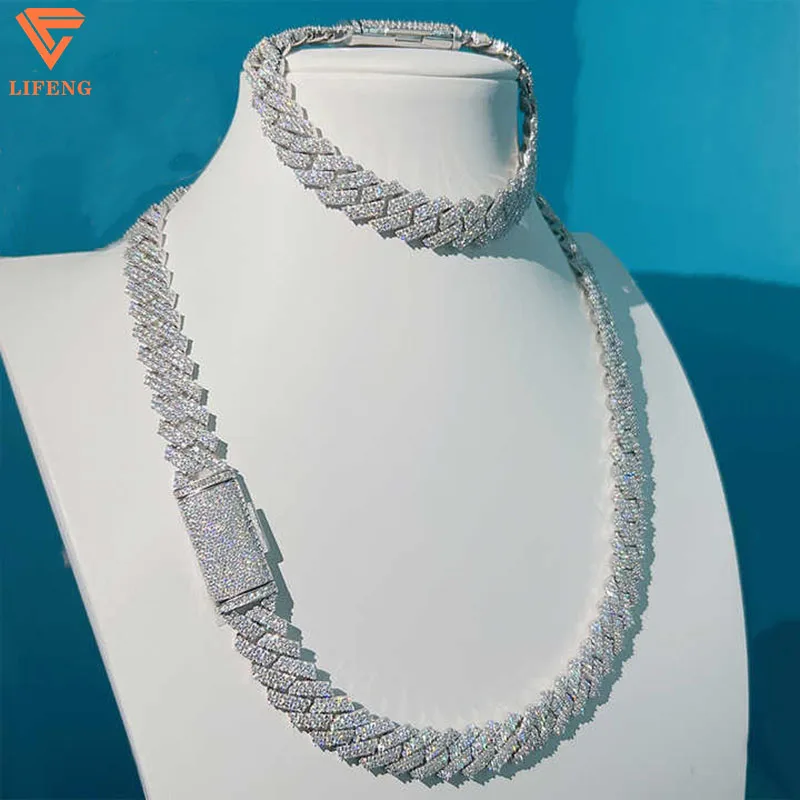 Lifeng Fashion Jewelry Hot Sale Through The Diamond Test Moissanite 925 Sterling Silver Hip Hop Cuban Chain Necklace