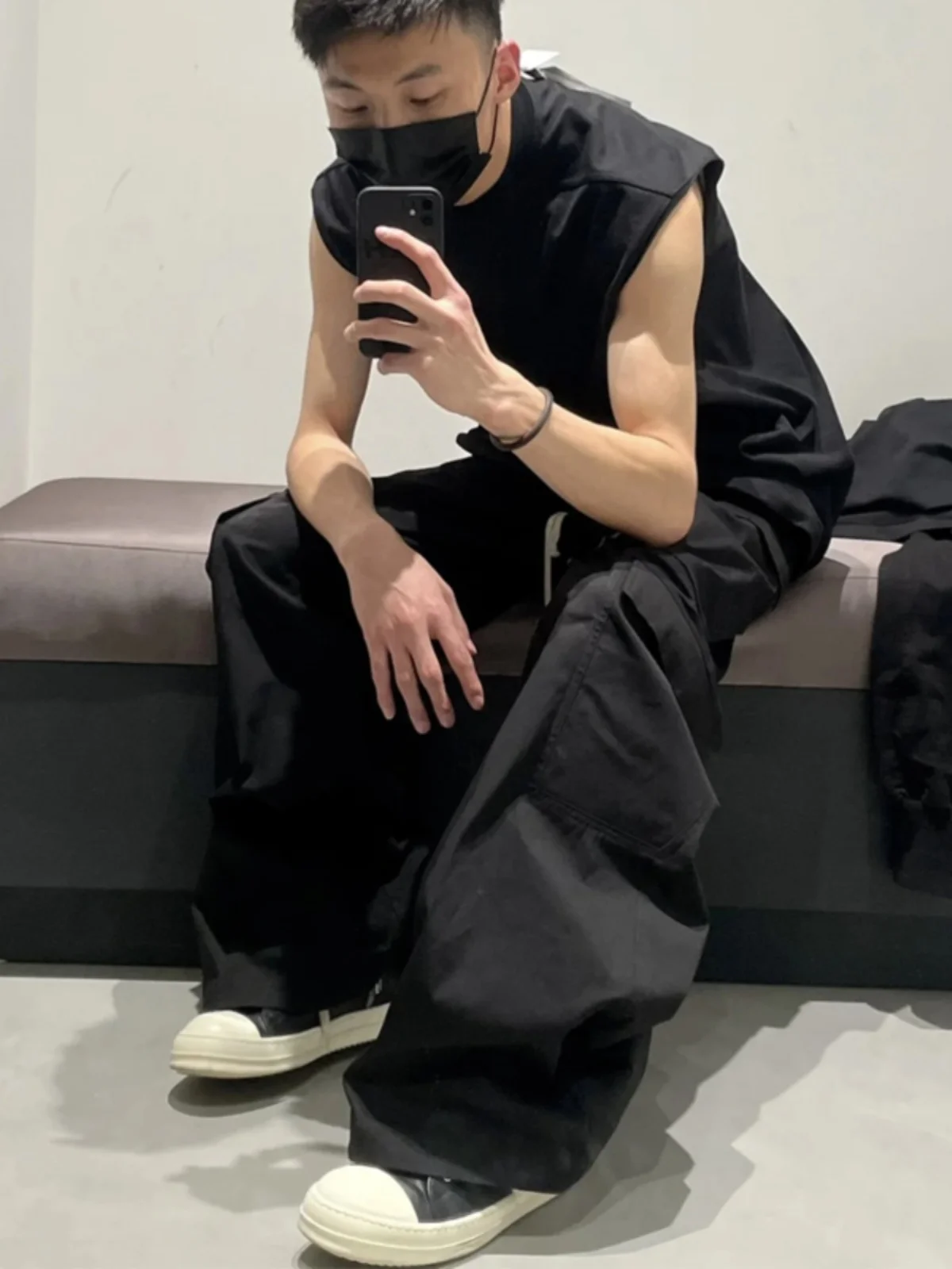 

American High Street GethBela Men's Wide Leg Work Pants Trendy Brand k Multi-ket Floor-Length Straight Casual Trousers