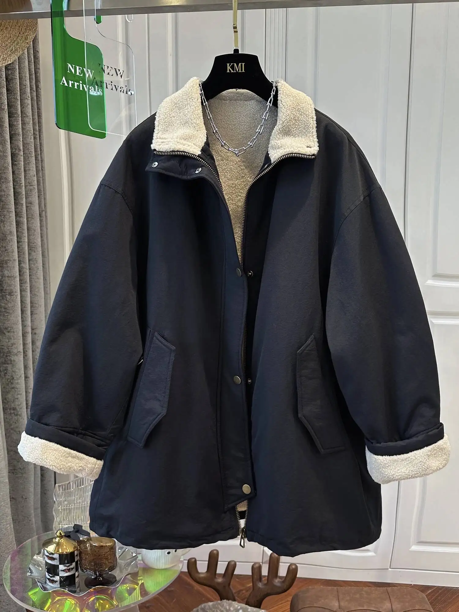 Coreano Sle Fce Foderato Thiened Jaet Donna Inverno Nuovo Allentato Dimagrante Cappotto di media lunghezza Giacca a vento Top Lungo Sve