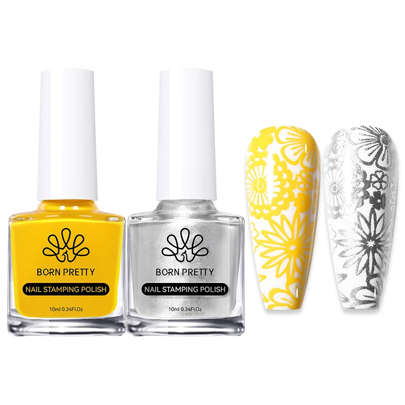 BORN PRETTY 2 Teile/satz 10ML Schwarz Weiß Nagel Stempeln Polnisch Lack Gold Silber für Nail art Platten Stempel Öl stanzen Serie