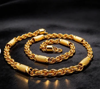 9999 gold 8mm round twisted necklace string for men - elegant and masculine chain