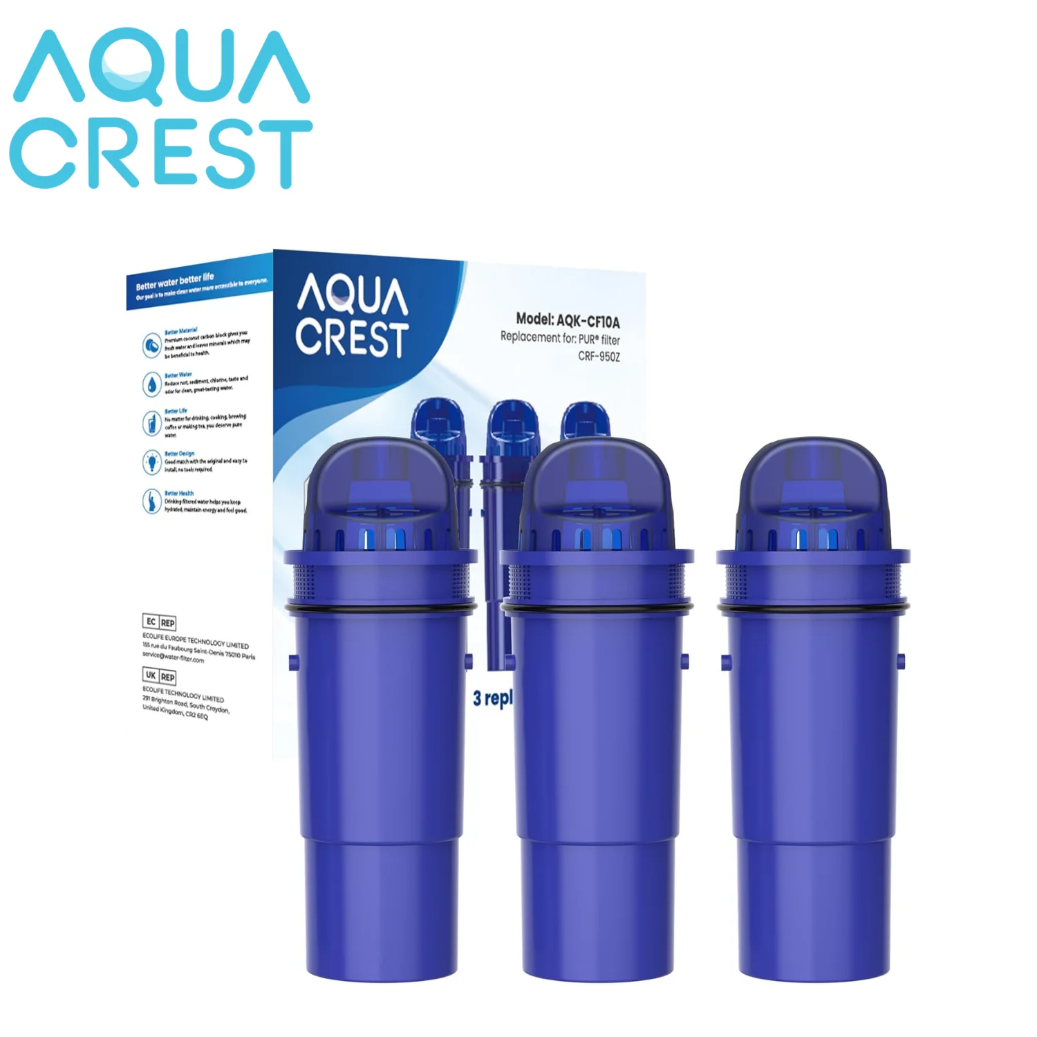 AQUA CREST NSF認証ピッチャー浄水器、PurピッチャーディスペンサーPPT700W、CR-1100C、PPF951K浄水器の交換用