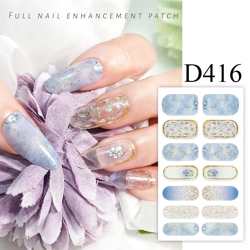 Nail Polish Film Stickers Decals Glitter Full Cover Self Adhesive Fingernail Wraps DIY Salon Beauty Art Manicure DecorationsD416