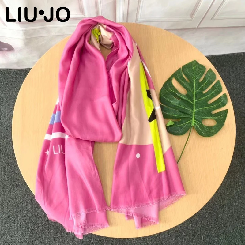 Liu jo luxury brand Foreign trade original Italian scarf printed with flowers thin shading fabricsoft beach shawl scarves