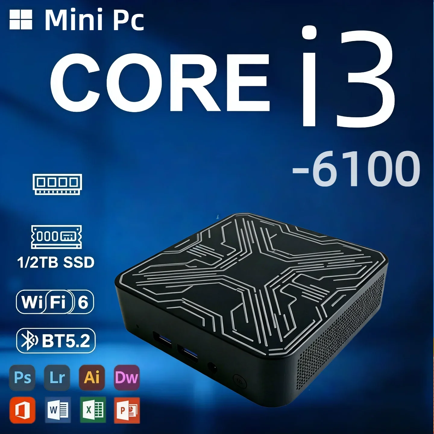 Intel Core i3-6100 Portable Mini PC Gamer Mini Computer 16GB RAM 512GB 1TB SSD 1000M Ethernet Gaming PC Desktop