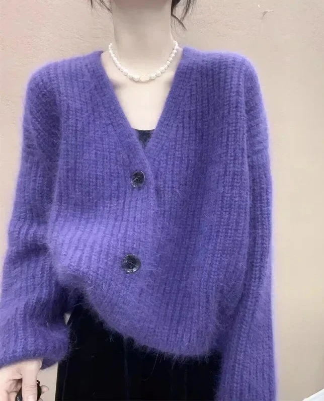 

Long Sleeve Open Cardigan Autumn Winter Slimming Casual V-neck Outerwear Soft Knitted Sweater Women