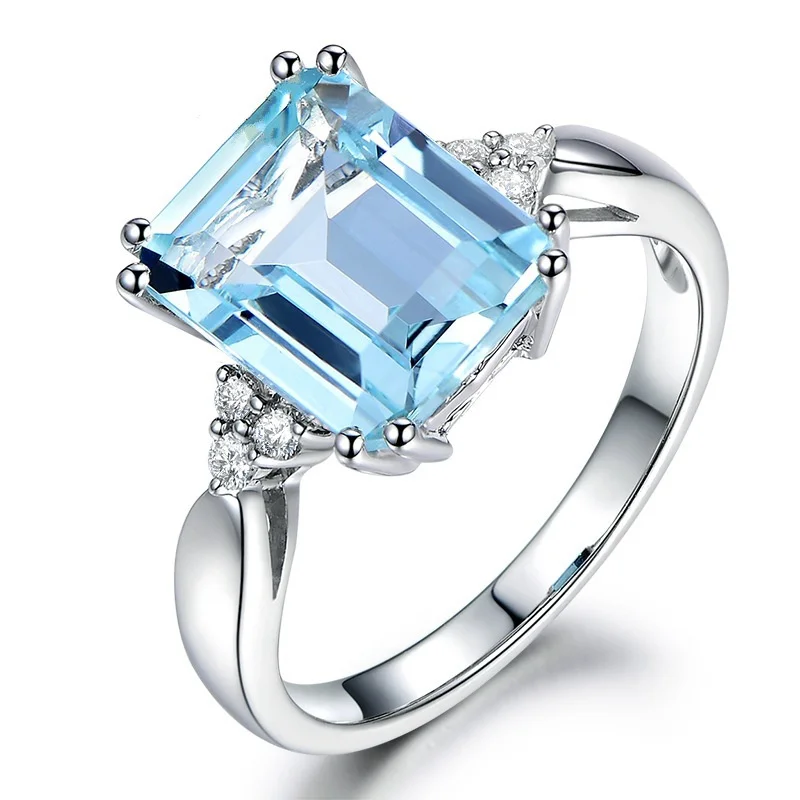 Anillo de Plata de Ley 925 con piedras preciosas de Aguamarina para mujer, joyería para fiesta de boda, regalos al por mayor