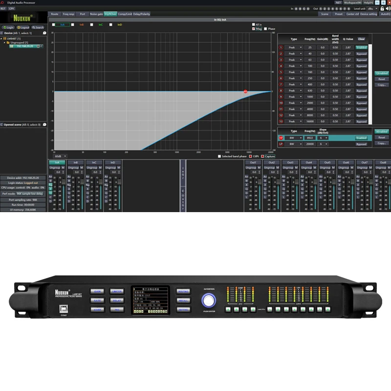 

LM848T Professional Digital DSP Audio Processor 4 In 8 Out 96KHz Metal Shell Management FIR For Speakers
