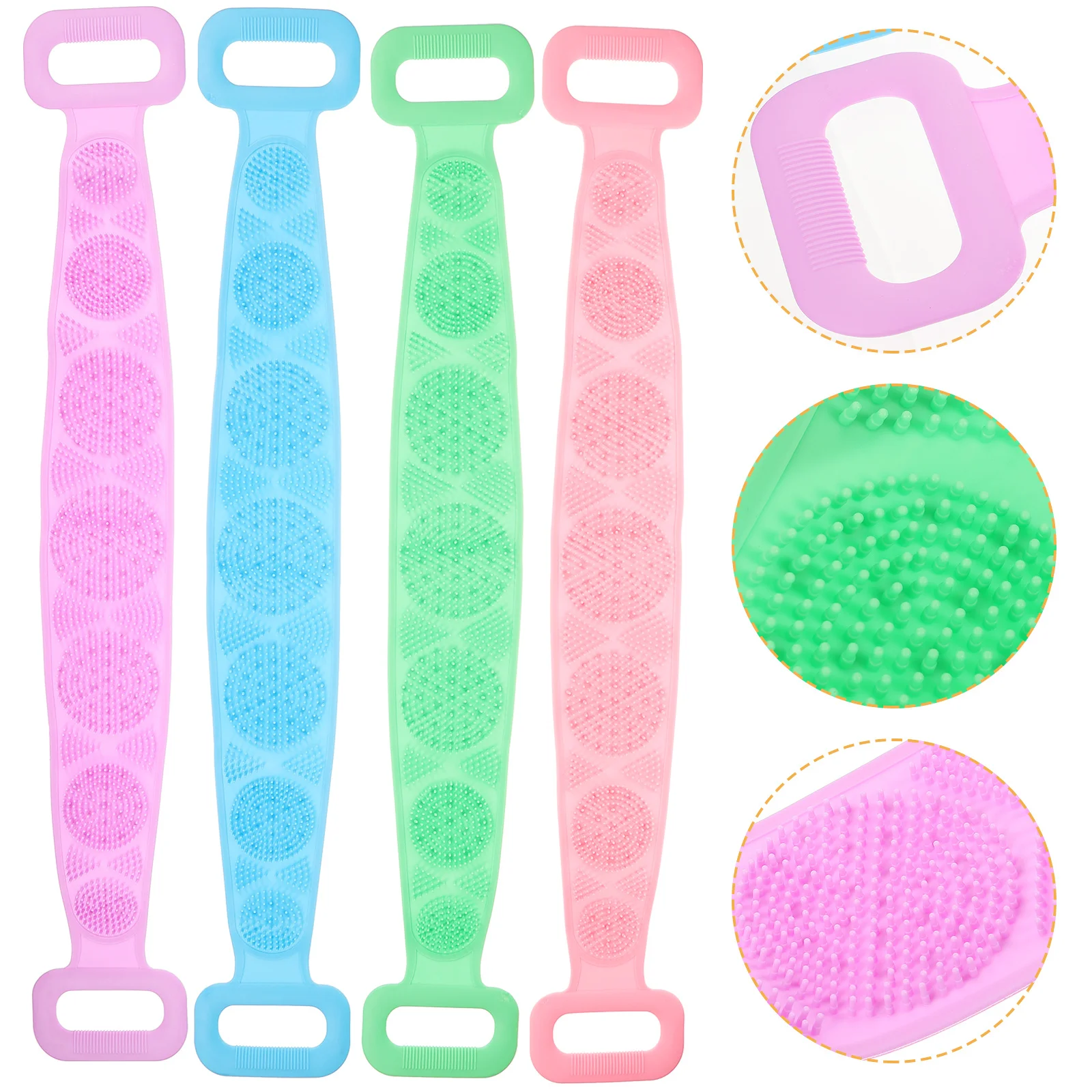 

4Pcs Silicone Body Exfoliating Belts Long Bath Strips Shower Brushes Back Scrubbers Deep Clean Bath Accessories