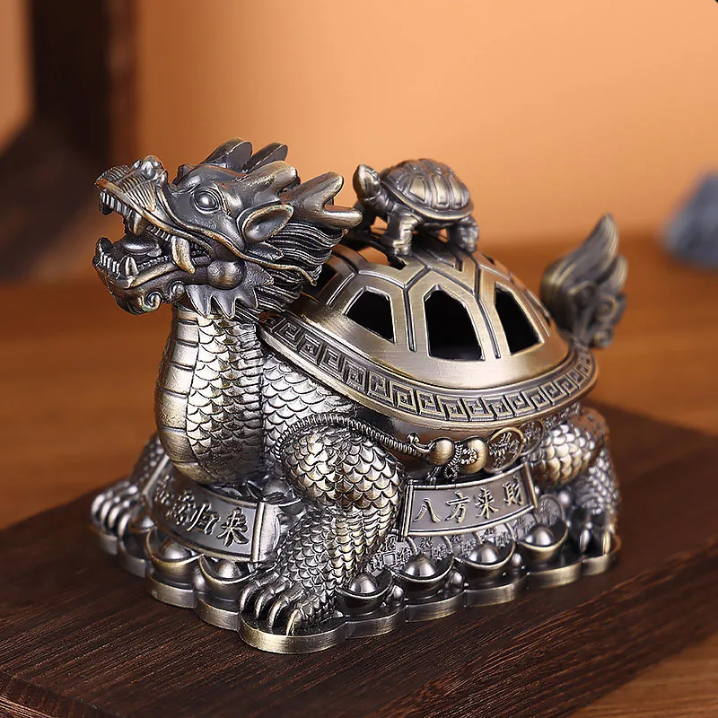 Auspicious Dragon Turtle Ashtray Creative Home Large Size Ashtray Sandalwood Incense Burner Desktop Decoration Bronze Crafts