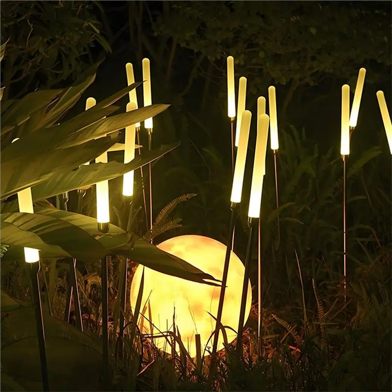 ABBO-Easy Install أضواء Bulrush الشمسية في الهواء الطلق، ضوء LED متغير اللون مع حصة لساحة الممشى في الحديقة، قطعتان