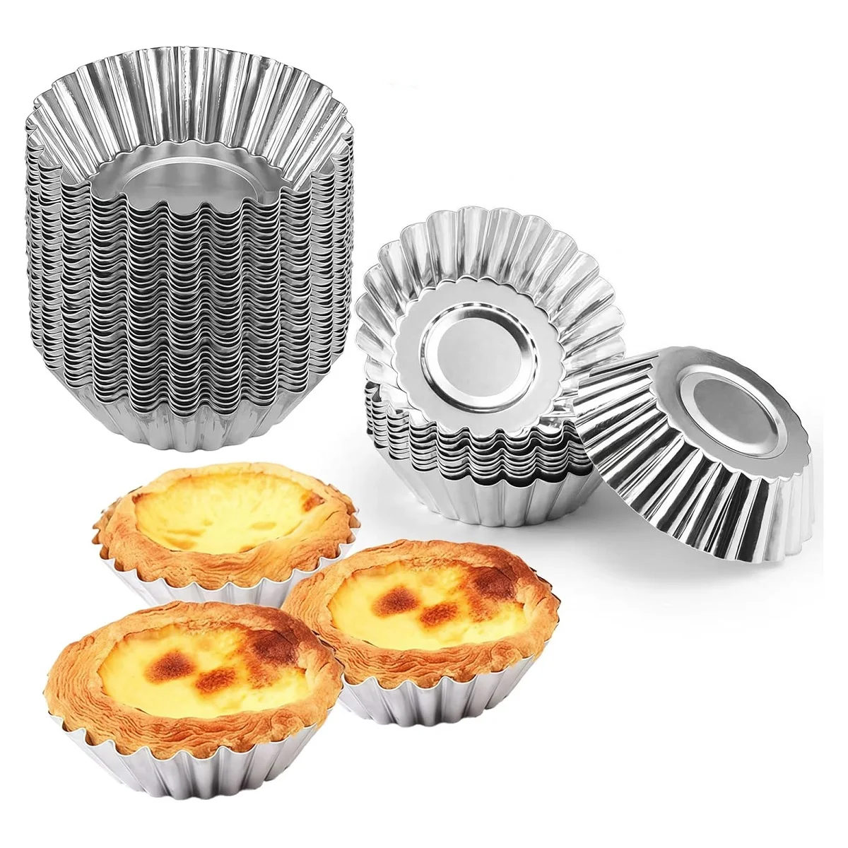 100 Moldes de Aluminio para Tartaletas, para Hornear Cupcakes, Muffins, Pasteles, Galletas, Pan, Gelatina, Dulces, Trufas de Chocolate, Pudín