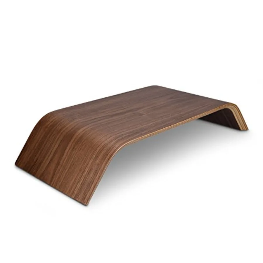 Wood Monitor Stand Riser for desktop use, walnut wood, natural brown color, ergonomic height adjustment and cable management