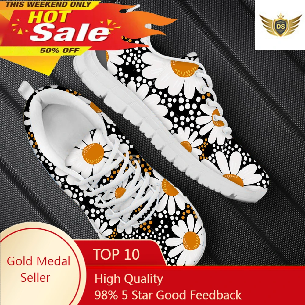 

Hot Sell Women Warm Soft Sneakers Autumn Pretty Little Daisy Pattern Lady Flat Shoes Lace Up Vulcanize Scarpe