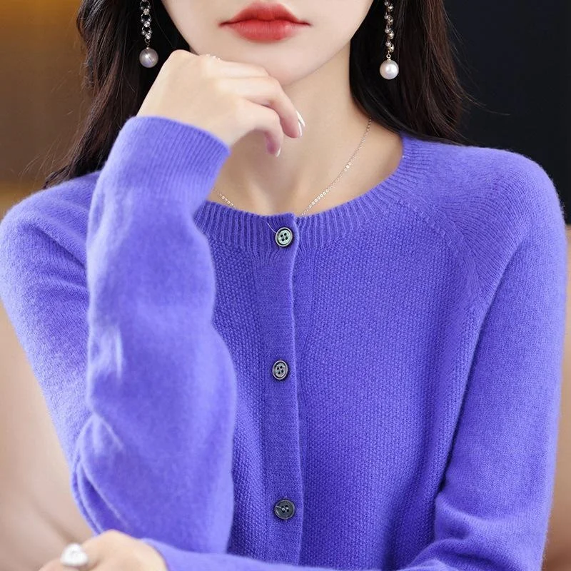 

16 color knit cardigan for women's autumn and winter new round neck outerwear with a solid color loose coat sweater