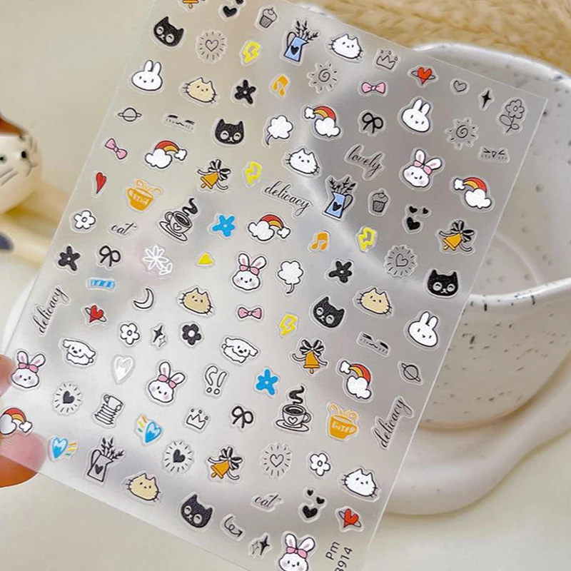 5D Embossed Cute Cartoon Animal Design Nail Art Sticker Decals Self Adhesive Supplies For Women And Girls