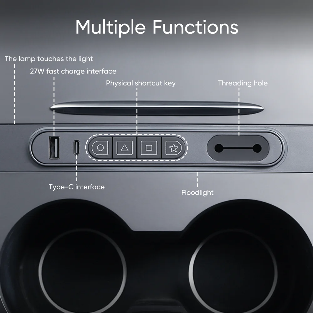 Expansion Dock for Tesla Model 3 Y Car Center Control Armrest Box Smart Expandable Station Physical Buttons USB Type C Ports