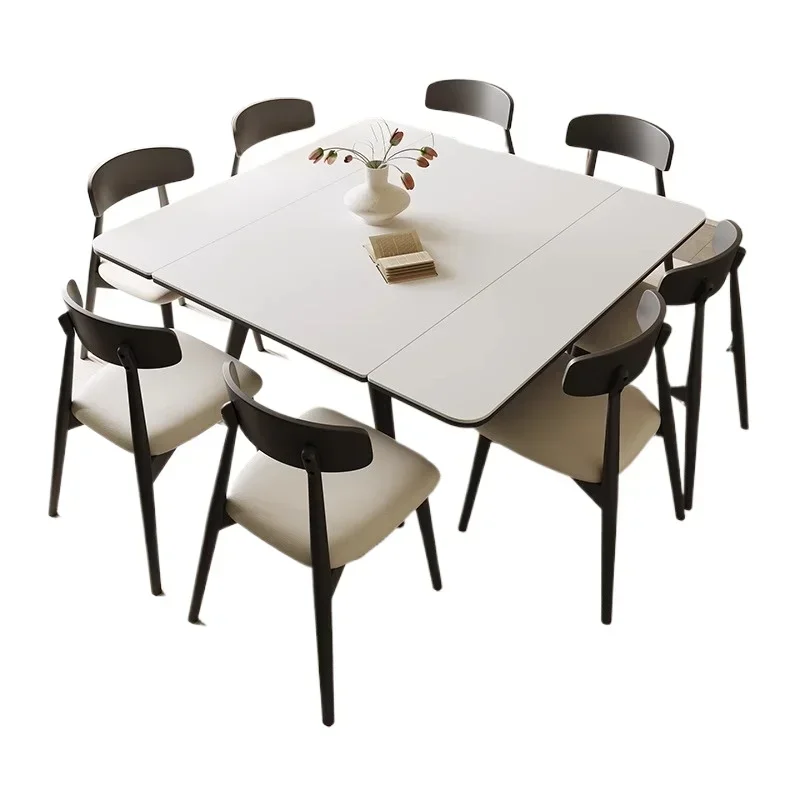 

Solid wood rock slab dining table and chairs, foldable and retractable, small apartment modern simple dining table