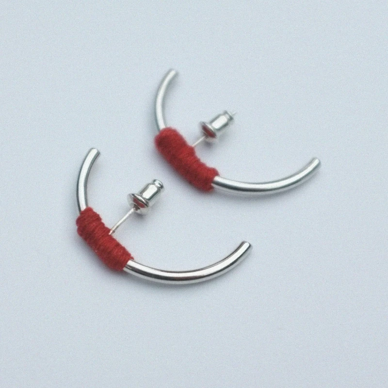 Red Woolen Letter C Earrings Personalized Geometric Stud Earrings Fashion Jewelry Party Gift for Women