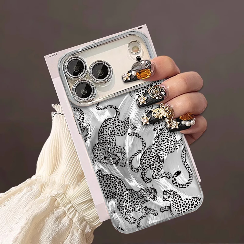 Luxuriöse Leopardenmuster-INS-Hüllen für iPhone 15 16 17 14 Pro Max Plus, iPhone 13 12 11 7 8 XS XR, mit plattierter Linsenschutzfolie. – Detail 1