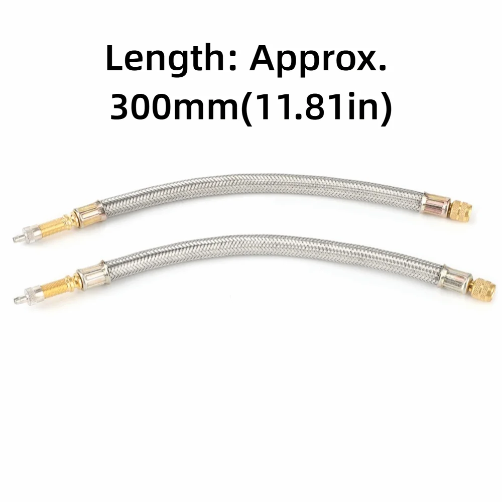 2PCS Stainless Steel Braided Tire Valve Stem Extension Two Lengths: 250mm / 300mm Brass Fitting Valve Stem Hose Adapter
