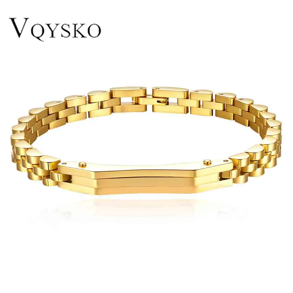 

6mm Classic Stainless Steel Bracelet Bangles With 18K Gold-plated Color Exquisite Engravable Adjustable Jewelry for Men Women