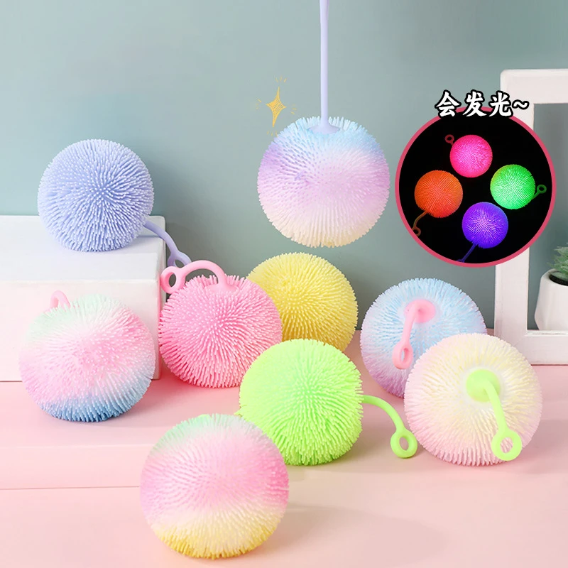 Squishy Flash Macaron Squeeze Fur Ball Cute Pinch Funny Glowing Furry Ball Sensory Fidget Kids Decompression Toy Party Gift