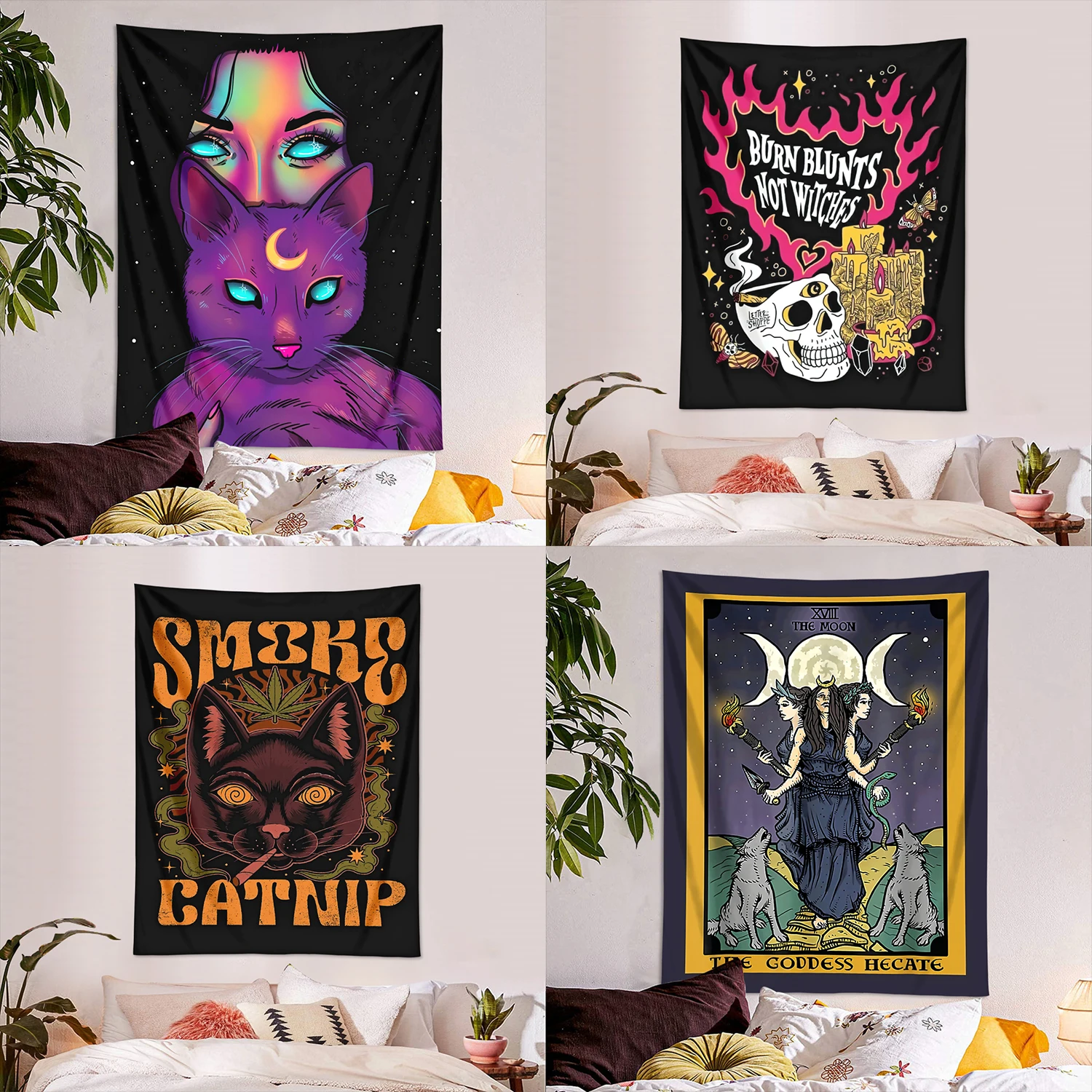 1 Stück Geisterkatze Hekate Göttin Kunst Wandteppich, Schlafzimmer Wohnzimmer Heimdekoration Wandteppich