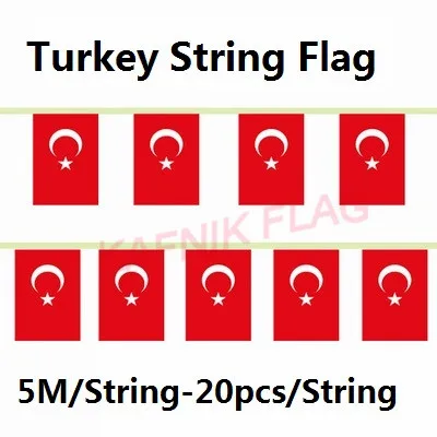 KAFNIK,5 meters 20 faces 14*21CM Turkey String Flag Banner Bar For Party Decoration/World Event Carnival Decor