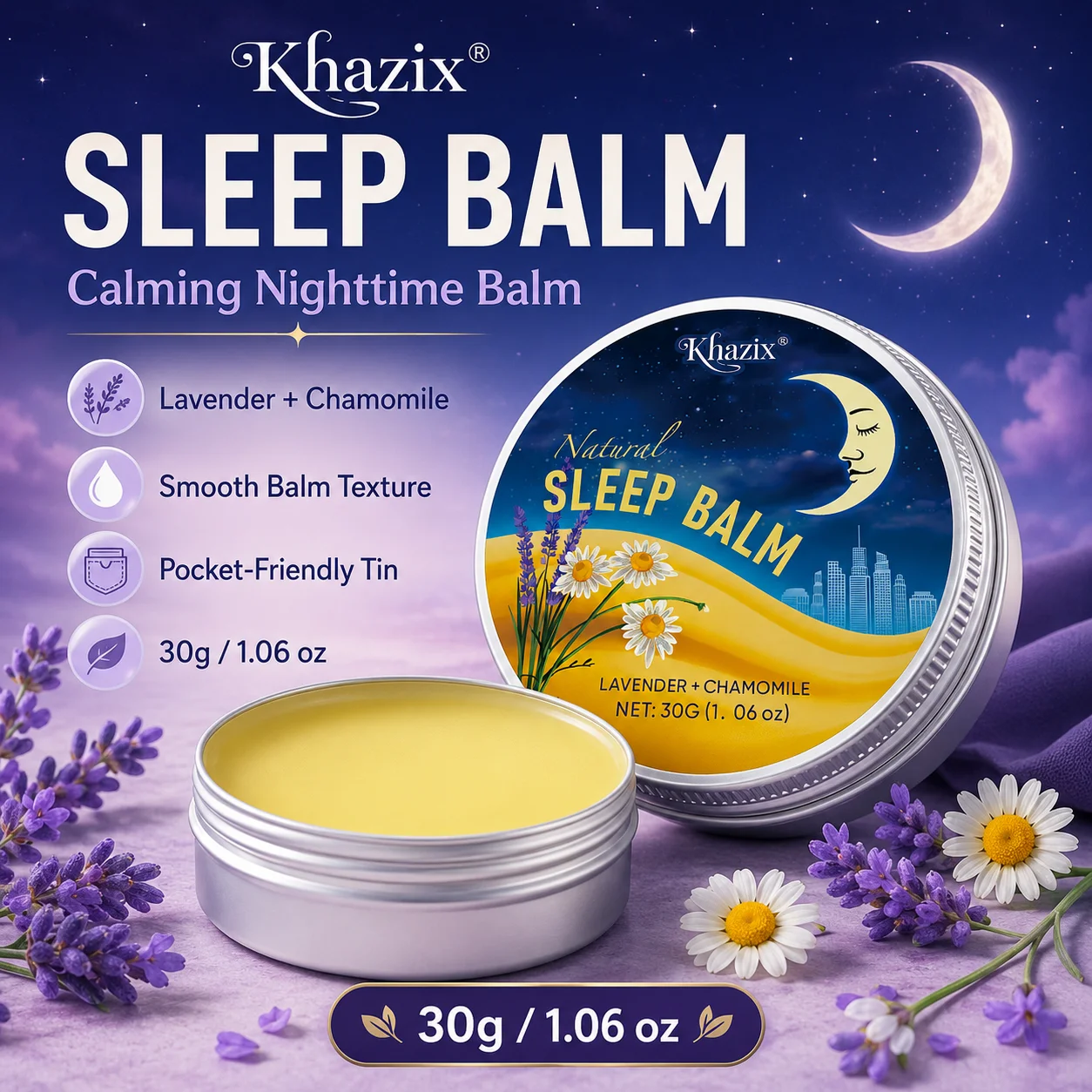 30g Sleep Balm Lavender Chamomile Nighttime Balm Calming Aroma Smooth Skin Friendly Pocket Size for Bedtime Routine Travel