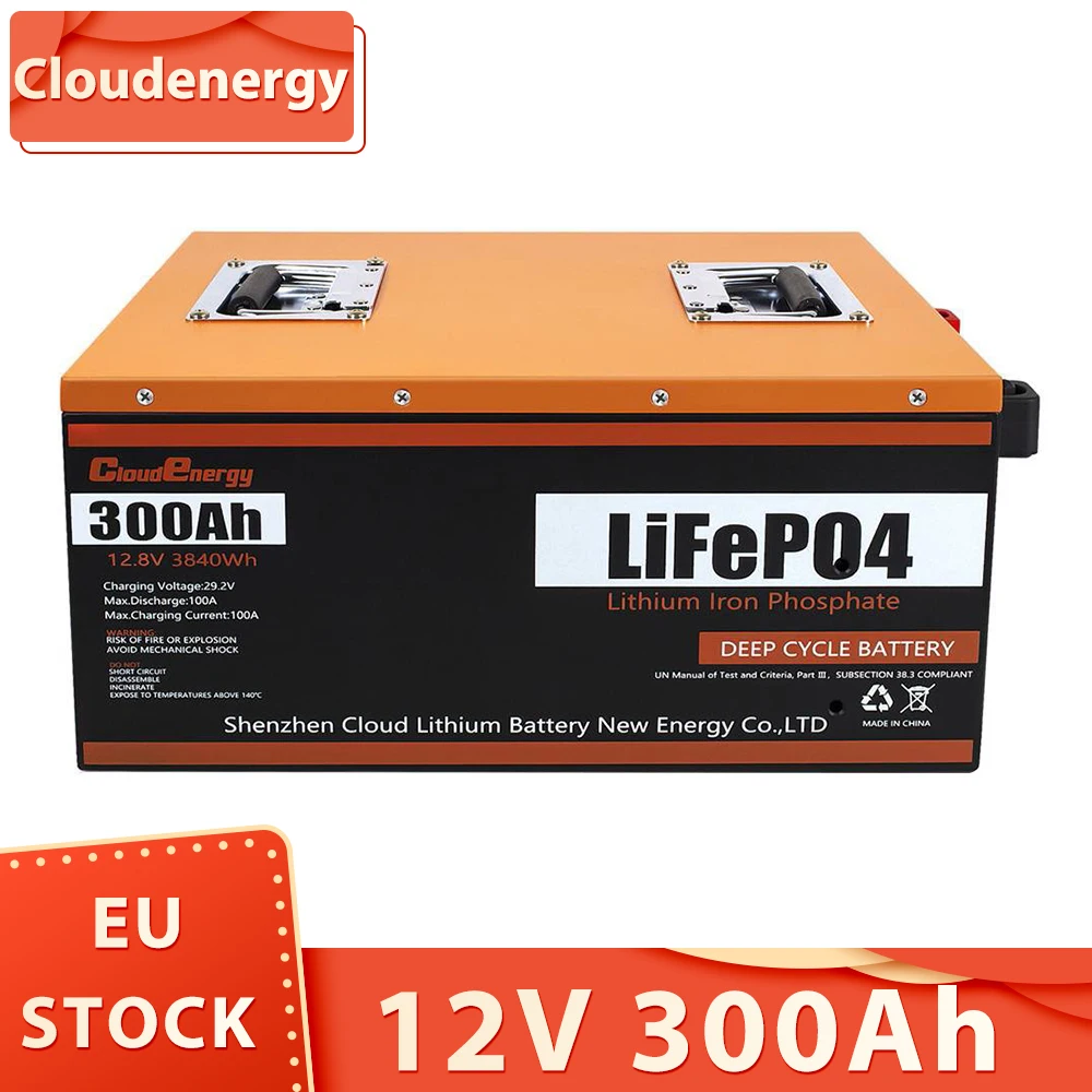 Cloudenergy 12V 300Ah LiFePO4 Battery Pack Backup Power, 3840Wh Energy, 6000+ Cycles, 100A BMS, Support in Series/Parallel