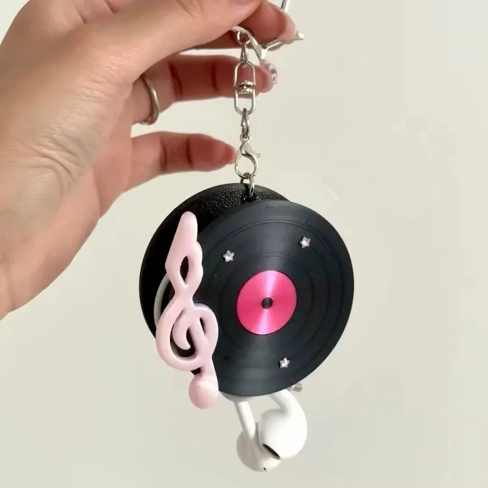 Y2K Vinyl Record Keychain Korean Japan Style Star Disc Shape Earphone Cable Winder Anti Winding Cord Management