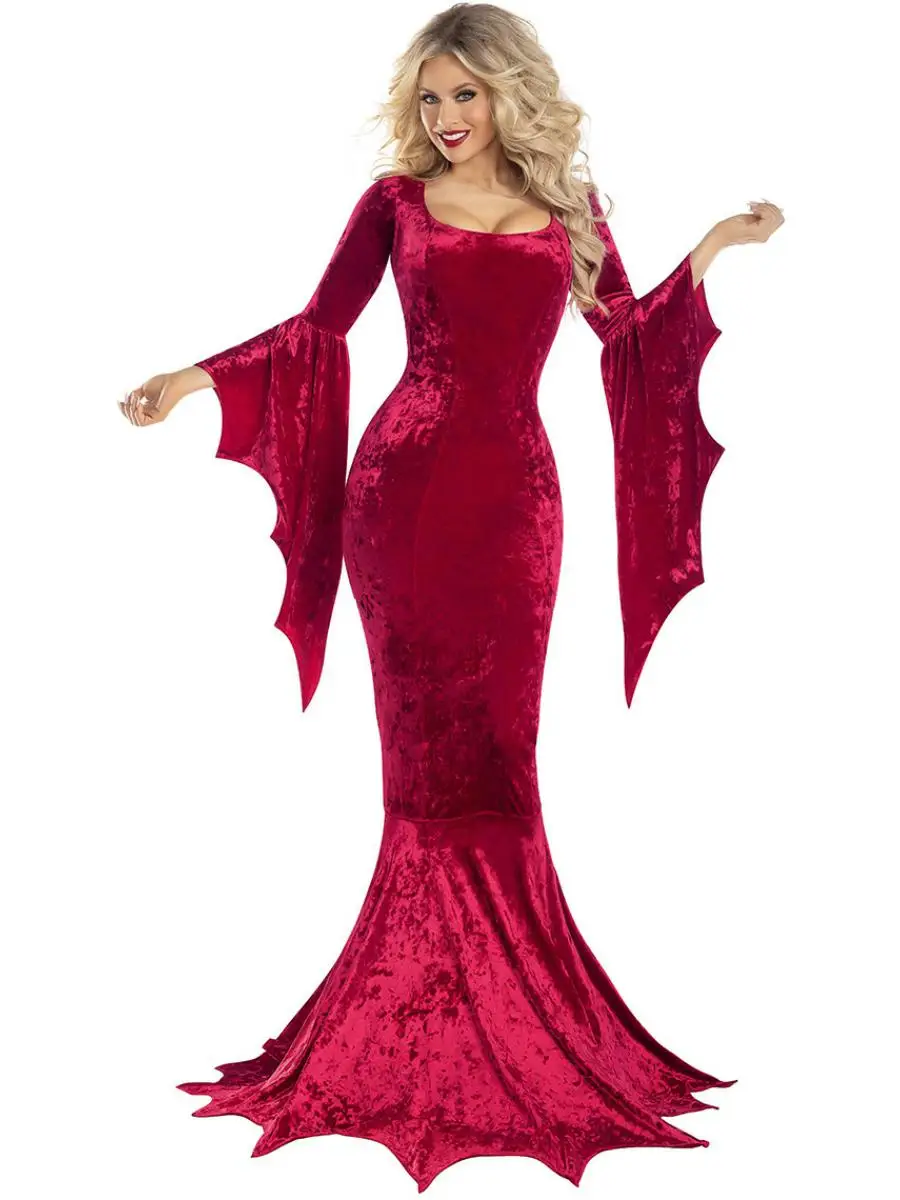 고딕 마녀 박쥐 할로윈 롱 스커트 공연 의상 웨딩 유령 신부 가면 무도회 뱀파이어 메이크업 댄스 드레스