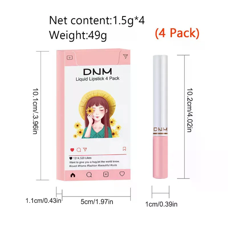 Set di 4 Rossetti Sottili Lucidalabbra Solido Opaco / Idratante Trucco Labbra Cosmetici Regalo per Ragazze Donne 1.5g*4 Cosmetici Trucco