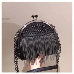 Rivet Tassel Chain Single Shoulder Crossbody Bag 2024 New Versatile  Fashionable Handbag Women's Trendy Hand-held Party Bag