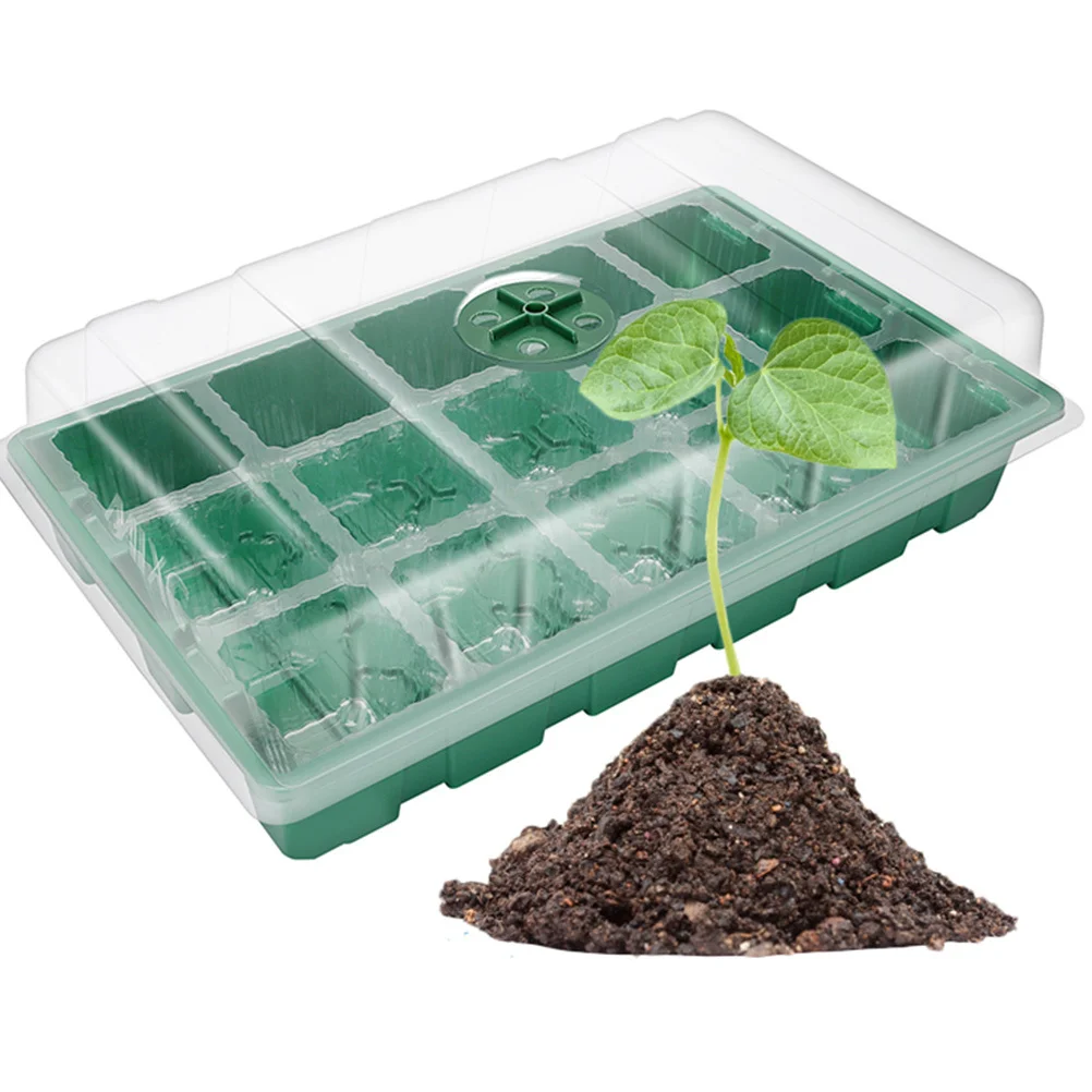 

1Set Breathable Garden Box 15 Holes Plastic Seed Starter Tray Green for Growing Early-Maturing Tomatoes Flowers Cucumbers Melons