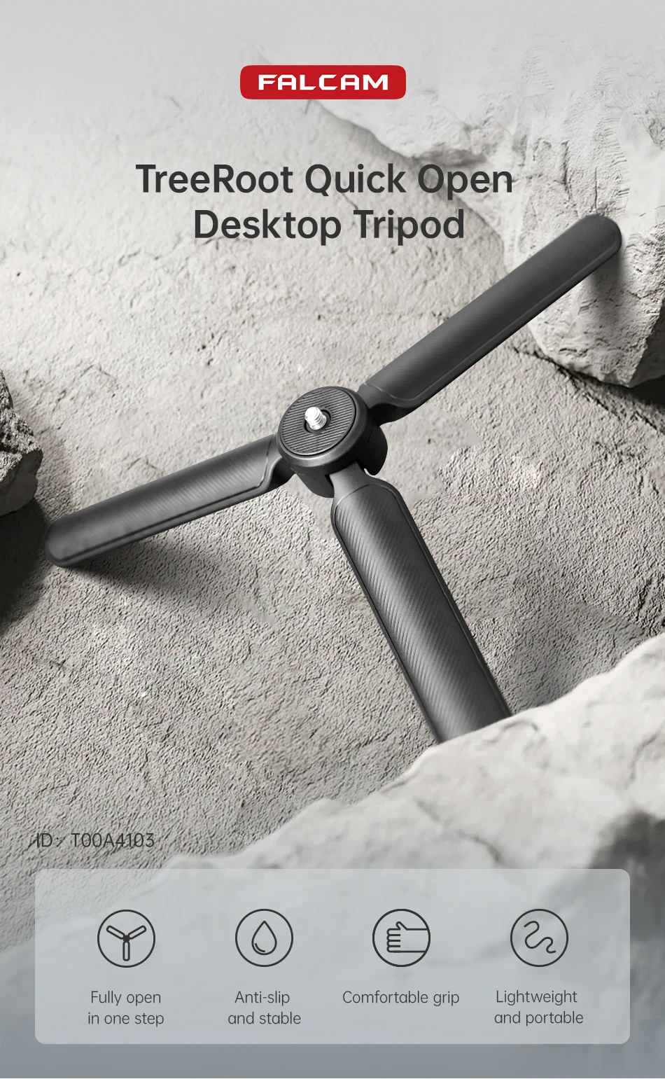 Ulanzi falcam treeroot schnell öffnendes Desktop-Stativ max. Last 5kg mit universeller Schnitts telle für Foto lichter der Telefon kamera – Detail 1