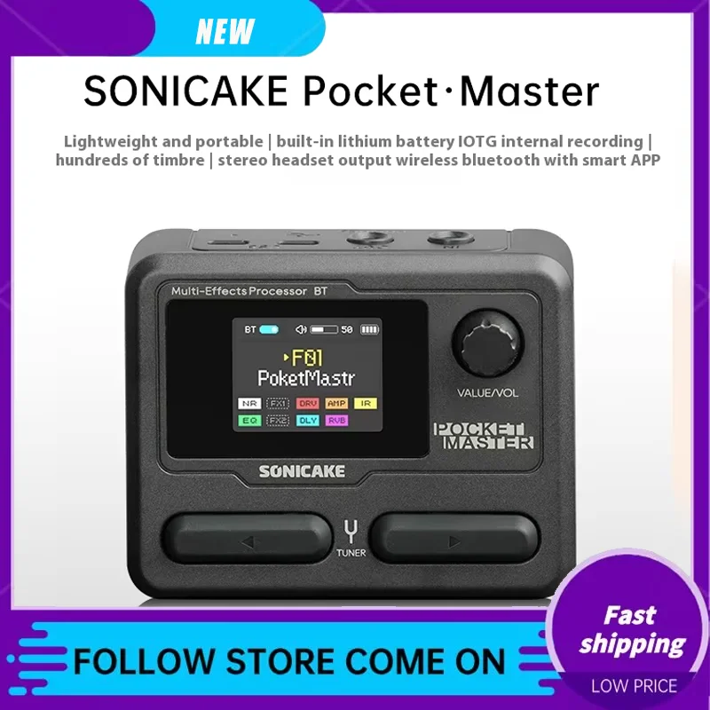 SONICAKE Pocket Master Electric Guitar Bass Amplifier Customized 1.77 LCD Screen Modeling IR Multi-Effect With OTG Looper Gifts