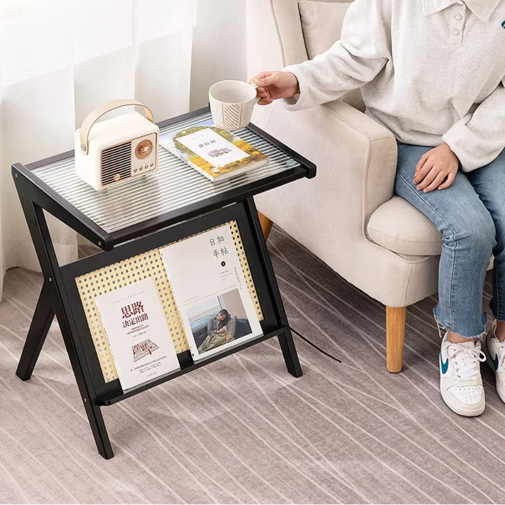 Mobile Side Table Foldable Bamboo Tea Table Bedroom Save Space Bed Side Table Large Capacity Living Room Furniture