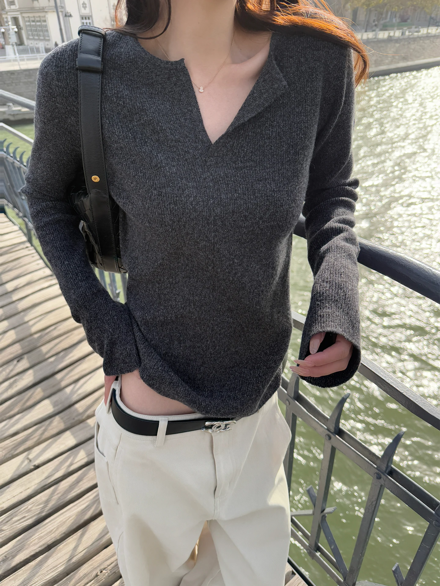 

Here Yaya op Cold Fog Milk Tea Knitwear Casual Sle Open Front 00% Wool Long Sve Casual Feel Winter Faion Women's Top