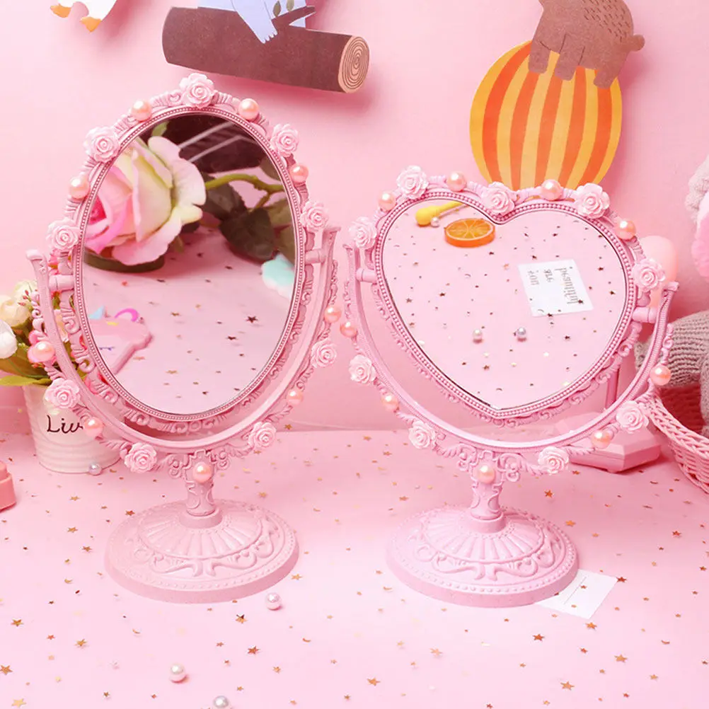 1Pcs Pink Heart Mirror Portable Makeup Mirror Compact Lightweight Travel Friendly Purse Sized Exquisite Design High Definition