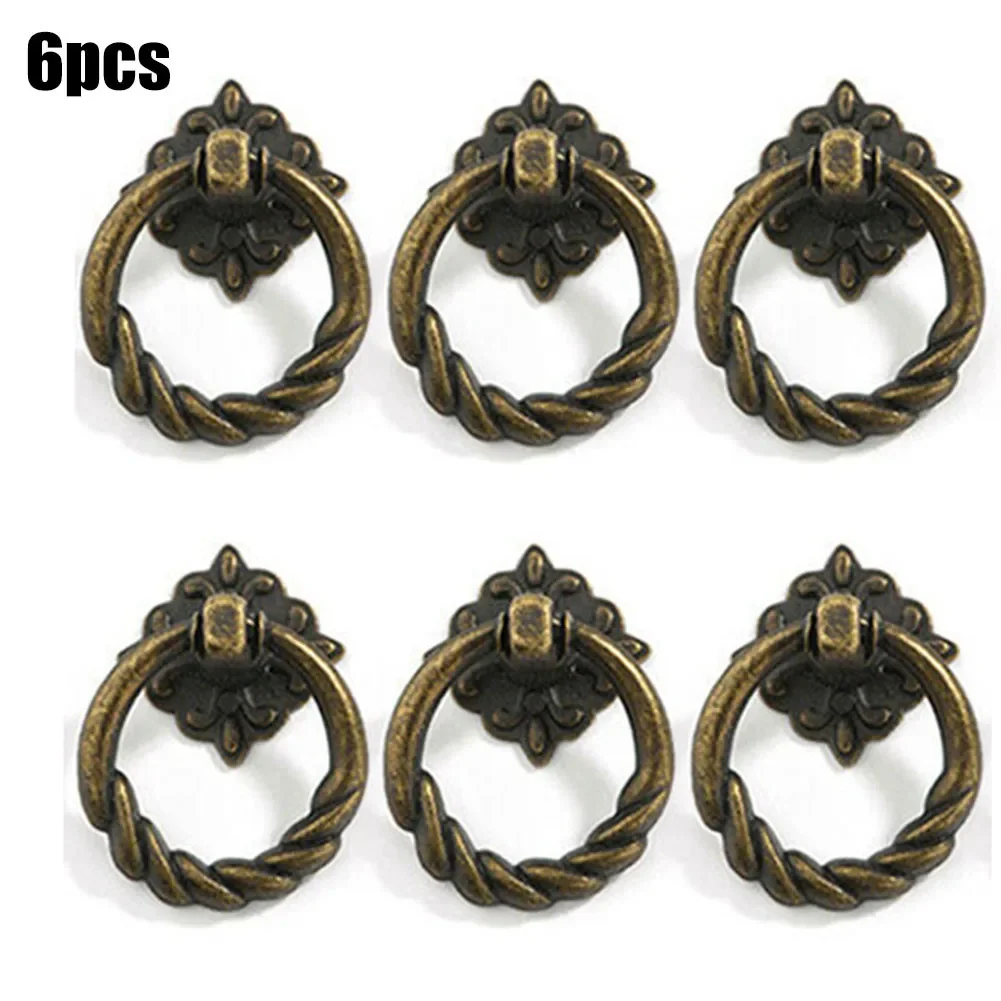 

6Pcs Vintage Round Ring Furniture Door Pull Handle Cabinet Dresser Drawer Knobs Handle Cupboard Door Ring