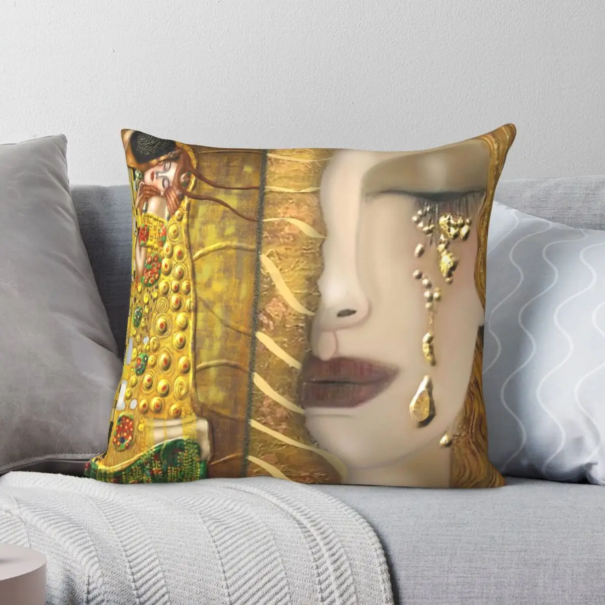 

My Klimt SerieGold Square Pillowcase Polyester Linen Velvet Printed Zip Decorative Home Cushion Case 45x45