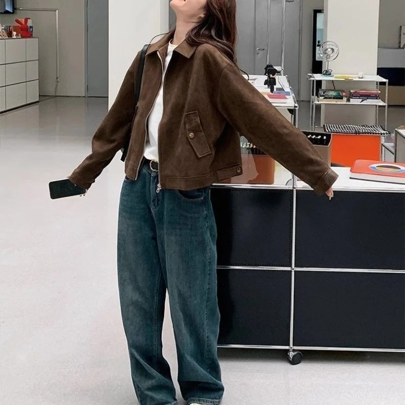 

Миниатюрная короткая куртка карамельного цвета 2025 года, сезонное свободное пальто в американском стиле в стиле ретро