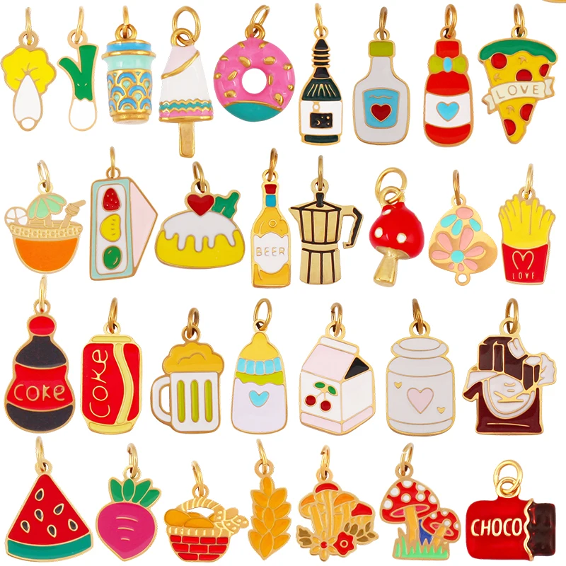 304 Stainless Steel Fruit Drink Milk Donut Ice Cream Cake French Fries Charm Pendant,Jewelry Necklace Bracelet DIY Supplies R45