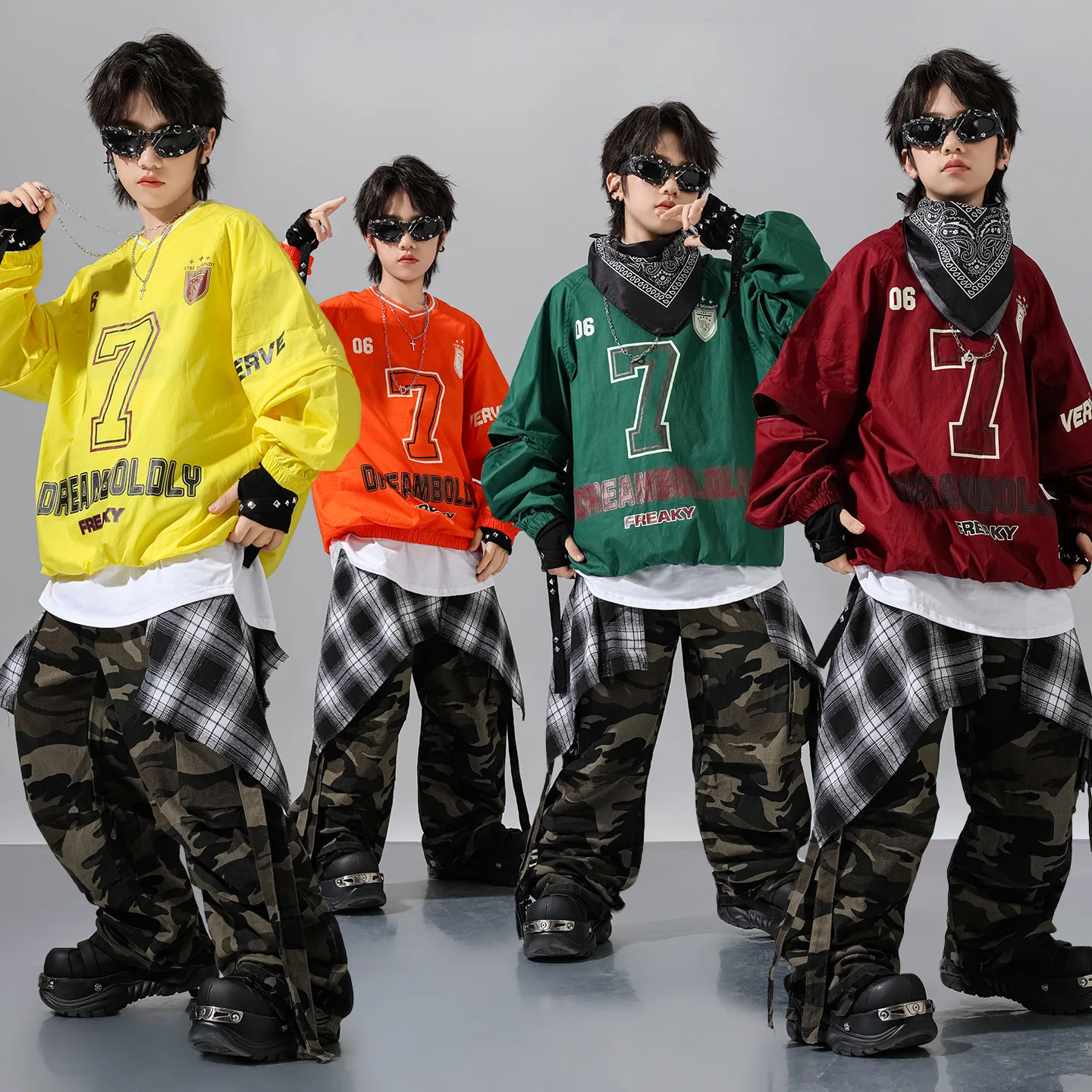 

Детская уличная одежда для мальчиков и девочек, спортивные костюмы в стиле хип-хоп, свободные бейсбольные футболки с длинными рукавами, штаны-карго, комплекты с юбкой, детская сценическая одежда