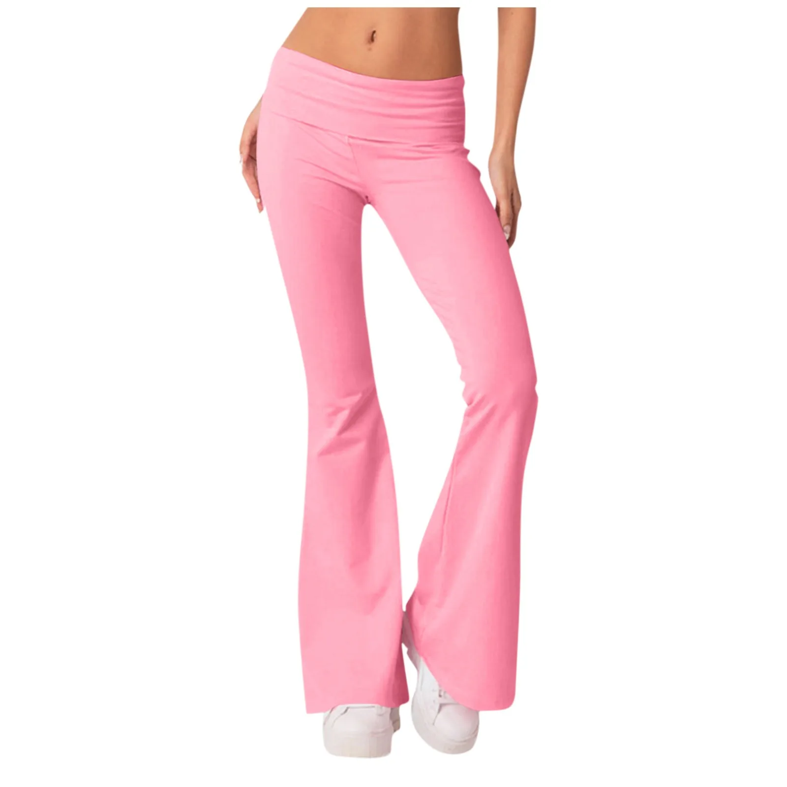 Calça Alarme de Cintura Elástica Feminina, Monocromática, Ajuste Fino, Cintura Inversa, Cintura Baixa, Confortável, Macia, Combina, Moda, Clássica