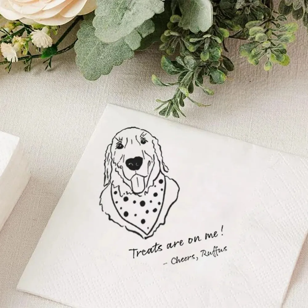 50 pcs Custom Pet Napkin Wedding Pet Portrait Napkin Pet Cocktail Napkin Dog Portrait Pet Party Illustrated Pet Wedding Napkin