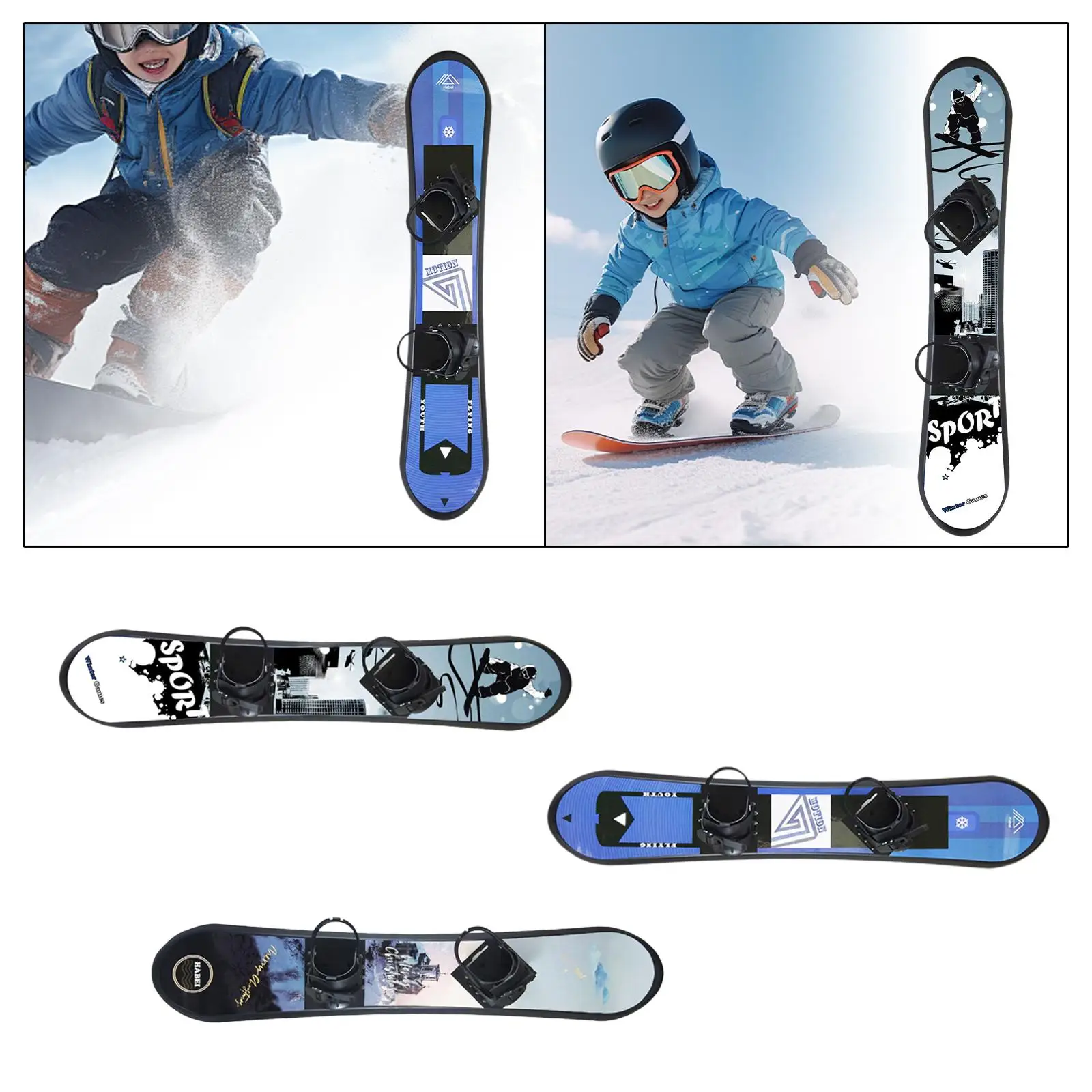 Snow Sled with Adjustable Step in Binding Durable Kids Snowboard for Children Winter Ski Training Outdoor Gear