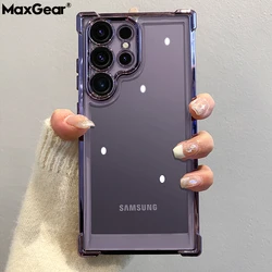 Luxury Plating HD Transparent Phone Case For Samsung Galaxy S24 S23 FE S22 Ultra Plus 5G Shockproof Armor Soft Bumper Hard Cover